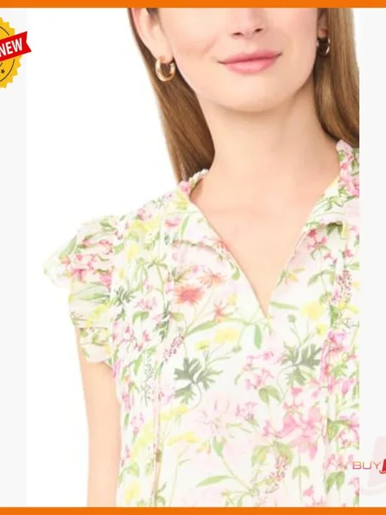 Flutter Sleeve Split Neck Blouse Fully Lined Regular Fit Polyester - Picture 4 of 4